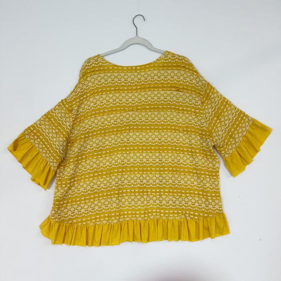Umgee Crochet Lace Ruffle Top Short Sleeves Marigold Yellow Women's Large - Picture 5 of 9